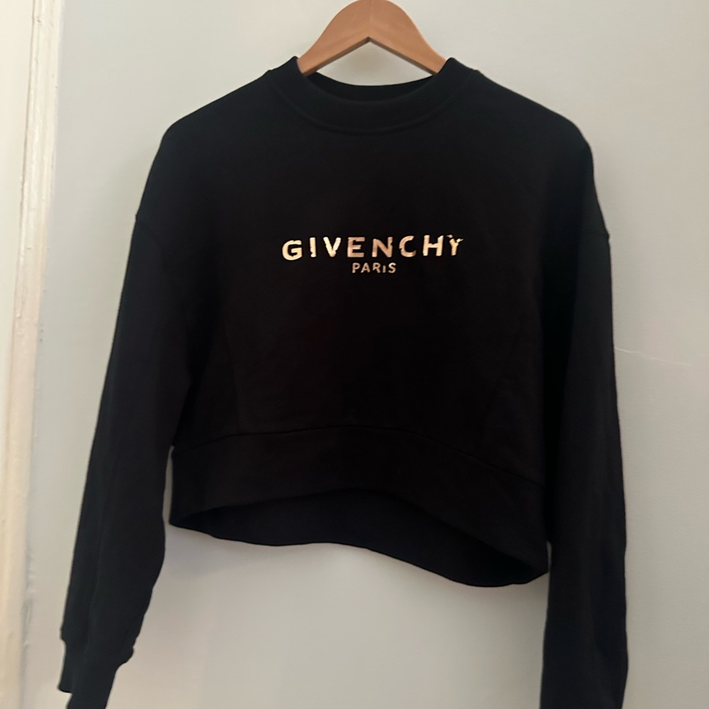 Givenchy Black Distressed Logo Cropped Sweatshirt XS